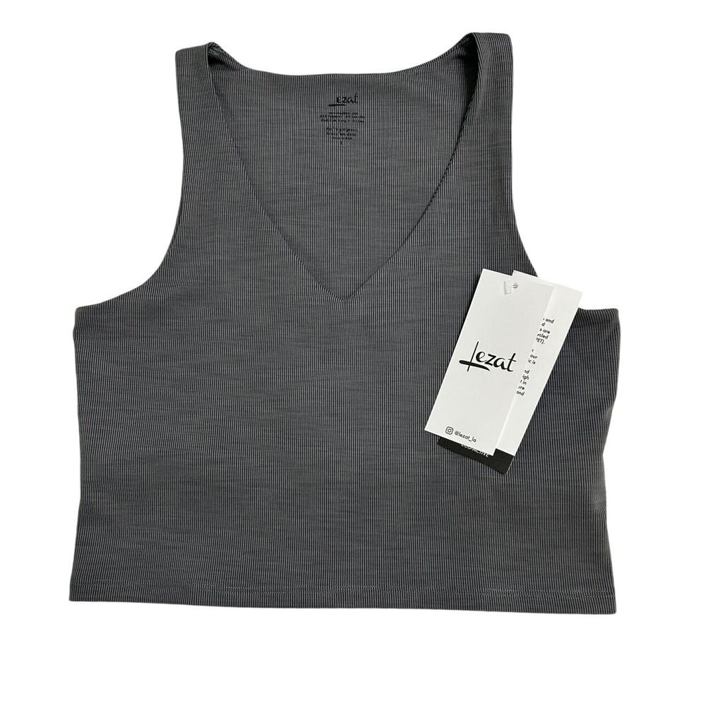 Lezat Rib Eco Active Square Neck Pull Over Dark Gray Crop V-neck Tank Top-Large